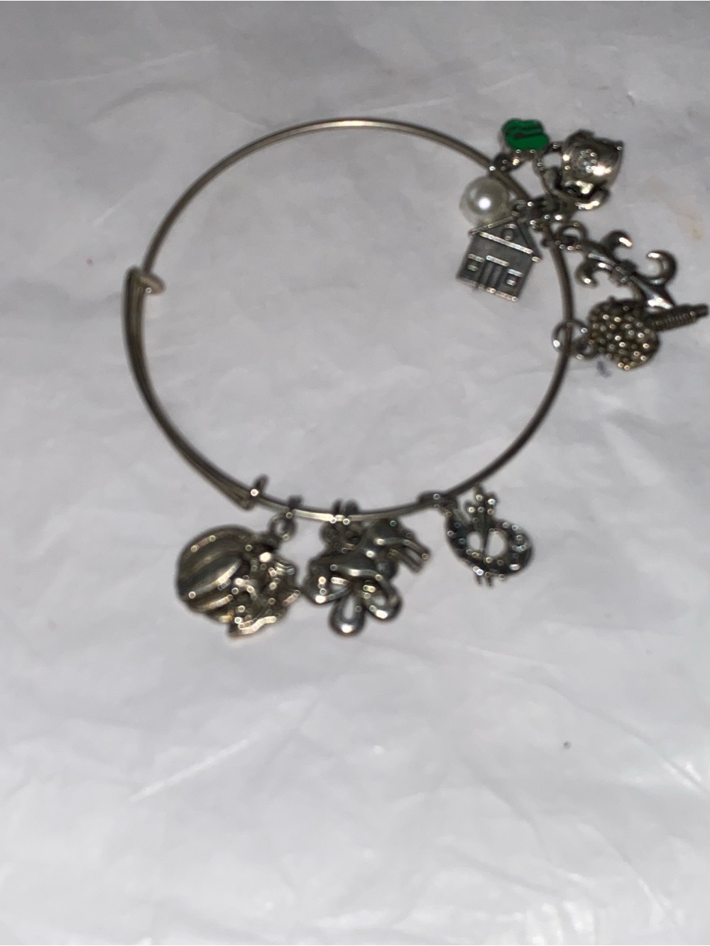 Silver Tone Charm Bangle Bracelet with Pearly Accent